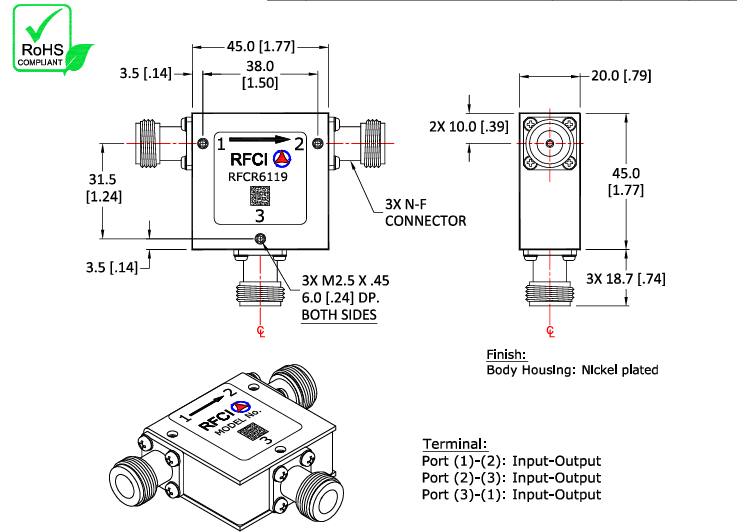RFCR6119 3端口射频环行器