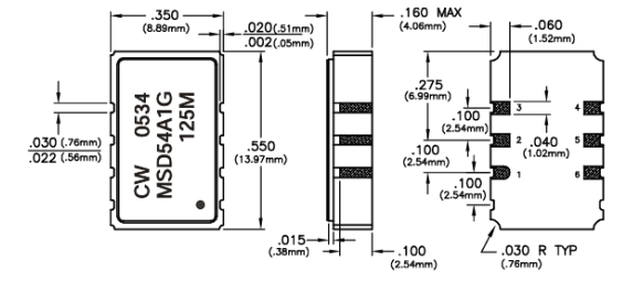 MSD5xA1G系列3.3V晶体控制振荡器(XO)Connor Winfield 尺寸图