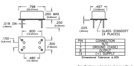 HC13R5/HC14R5/HC15R5/HC16R5/HC17R5 14引脚DIP封装HCMOS振荡器Connor-Winfield