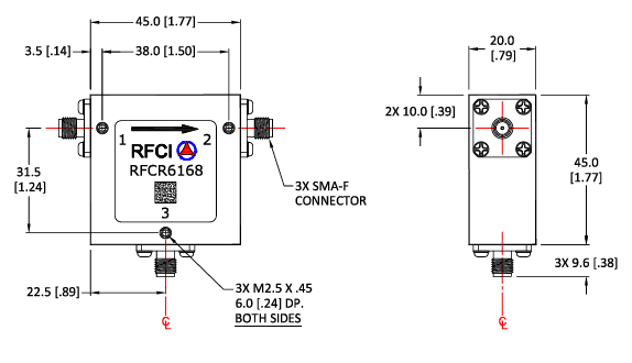 RFCI RFCR6168射频微波环行器尺寸图